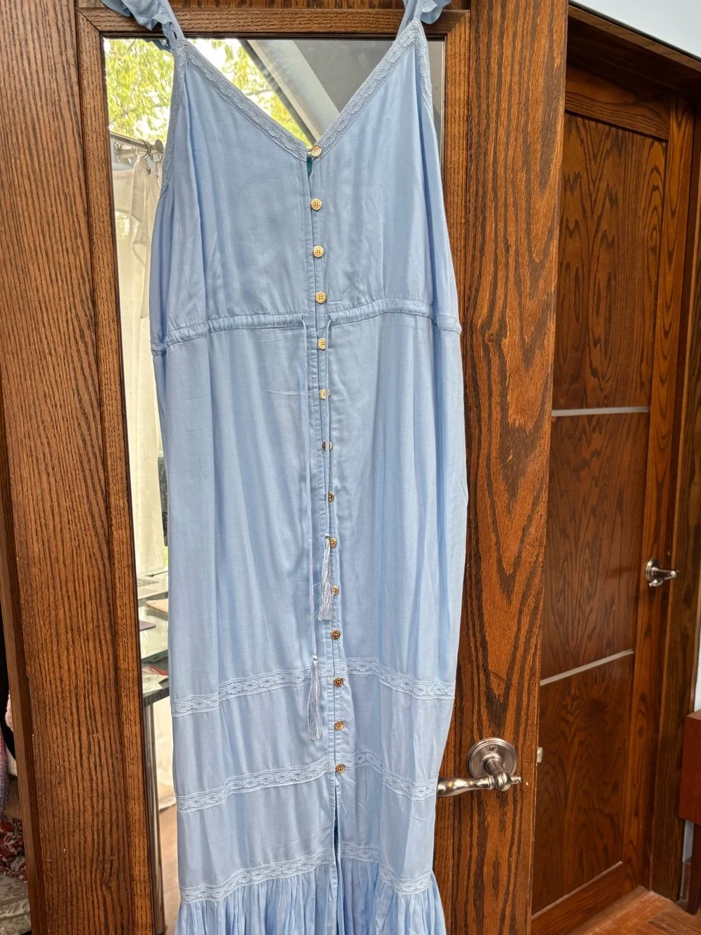 Melissa Odabash Light Blue Ruffle-Shoulder Button-Front Maxi Dress - Picture 8 of 9